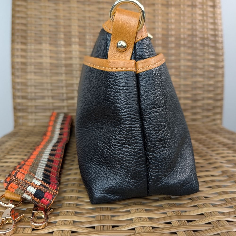 Divina Firenze Black Pebbled Italian Leather Shoulder Crossbody Bag Gold Hardare - Picture 4 of 8